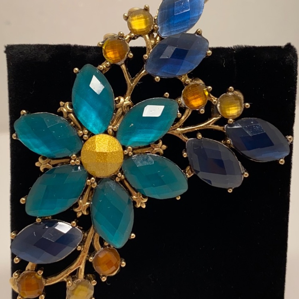Vintage brooch stainless steel 10k plated multicolored stones